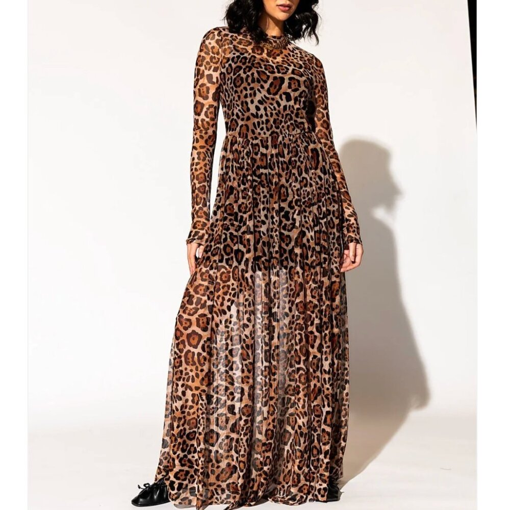 Dressed in Lala More You Mesh Maxi Dress in Macro Leopard